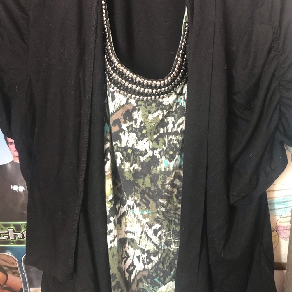 Short sleeved blouse with attached cardigan